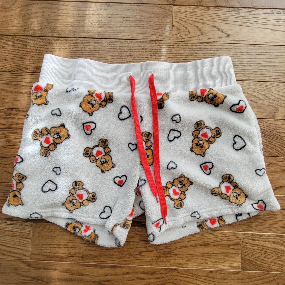 Care Bears Women Pajama Shorts White Plush Fleece Tenderheart Bear Heart Medium